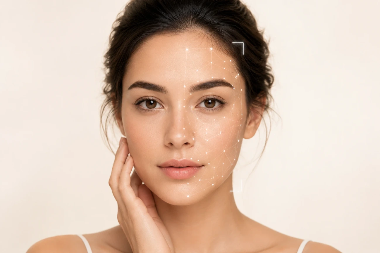 AI-powered skin analysis — model receiving personalized skincare consultation